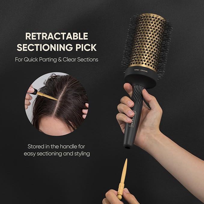 2 in 1 Ceramic Round Brush for Blow Drying,Ceramic Barrel for Hair Styling, Polished Bristles, Enhance Texture Volume, for Women & Men,with 4 Hair Clips (2.1 Inch&1.3 Inch)