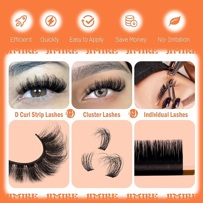 JIMIRE Mink Lashes Fluffy Cat Eye False Eyelashes D Curl Russian Strip Lashes Natural Look Soft Fake Lashes Volume Eyelash Extensions 7 Pairs Pack