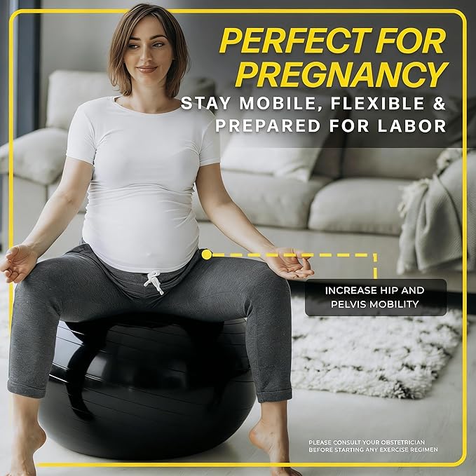 Exercise Ball - Yoga Ball Anti-Burst and Slip Resistant, for Fitness, Pregnancy, Stability, Balance, Core Workout - Training Ball w/Quick Pump - Office, Home, Gym