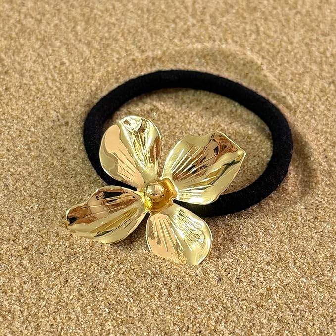 3PCS Golden Metal Hair Ties – No Damage Thick Band, High Elasticity, Durable, Stylish Golden Geometric Ponytail Holders Hair Accessories for Women