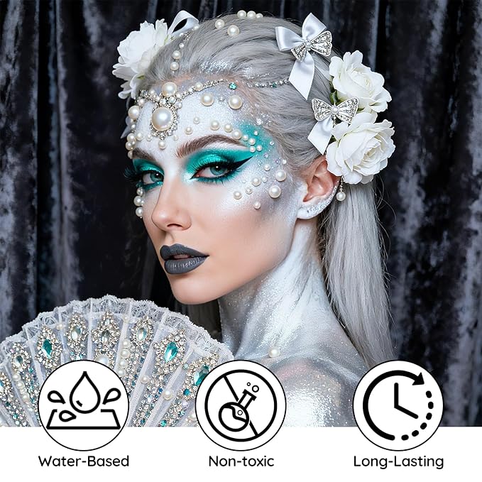 Silver Face Body Paint - Professional Water-Based Non-Toxic Body Painting for Vampire, Skeleton Halloween SFX Cosplay, Full Coverage Washable Cream for Costume Party Theater