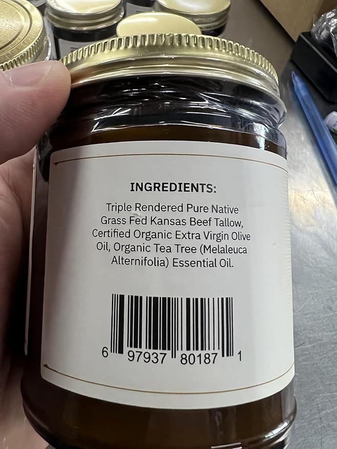 Prairie Fire Candles Grass Fed Beef Tallow Balm - 8 oz - Made in USA - Organic Grass Fed and Finished - Moisturizing Skin Care Tea Tree