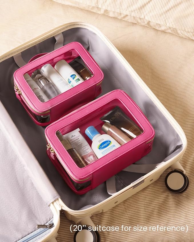 Oaque Clear Cosmetic Bag Set for Women Makeup Bag with Handle, 3 Pcs Travel Toiletry Bag Transparent Cosmetic Case Portable Make Up Organizer Bag for Essentials