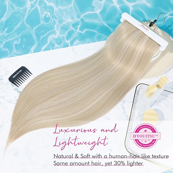 REECHO Hair Extensions, 24" Straight Long Thick 4 PCS Set Thick Clip in on Hair Extensions -Ash Blonde with Highlights