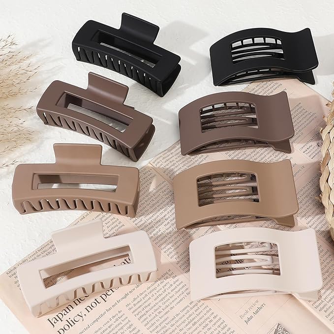 8 Pack Hair Clips for Women, 2 Styles Large Matte No-Slip French Flat Claw Clips for Thick & Thin Curly Hair, Comfortable Strong Hold Hair Clips Styling Barrettes Accessories (Brown)