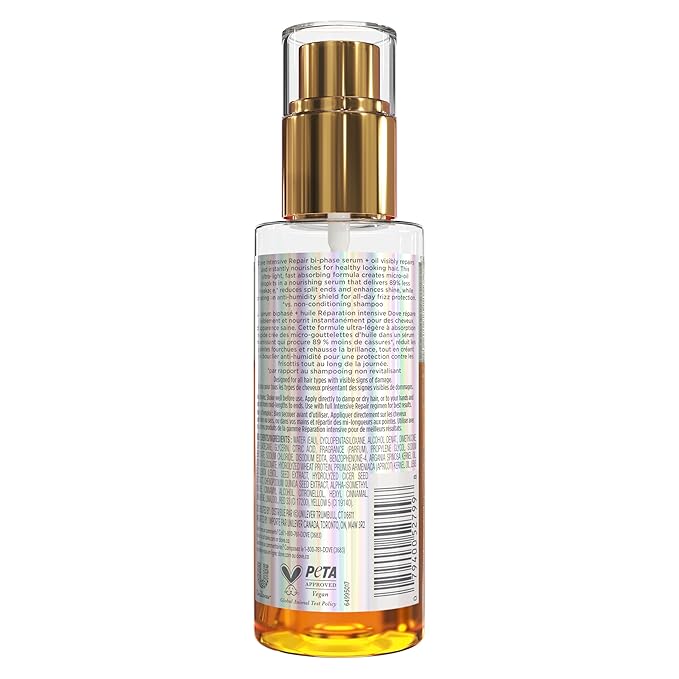 Dove Damage Therapy Intensive Repair with Amino Serum Bi-Phase Serum + Oil Hair Spray for Shine, Frizz Control, and Split Ends 3.9 oz