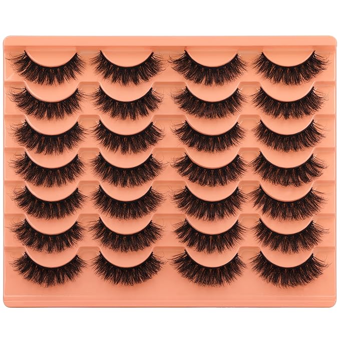Short Lashes Natural Look False Eyelashes Thick Volume Faux Mink Lashes Pack Wispy Strip Fake Eyelashes Cat Eye Lashes that Look Like Extensions 14 Pairs
