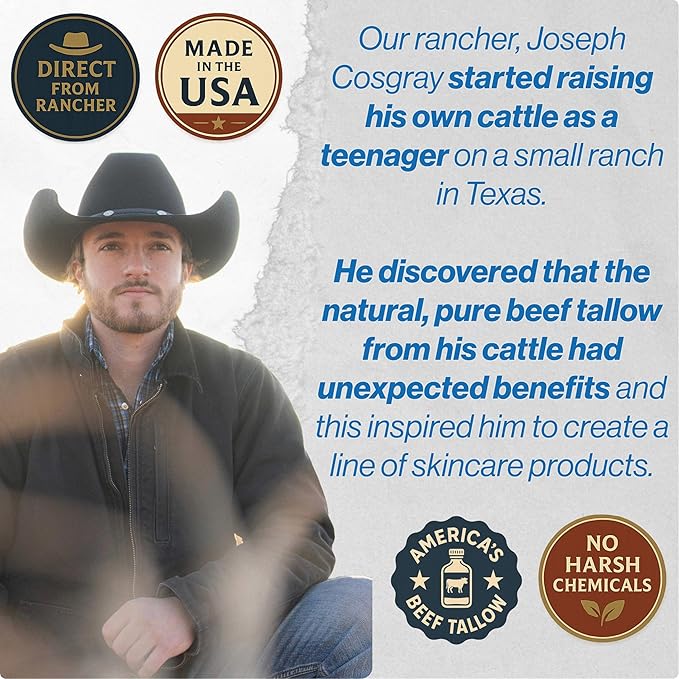 COW GUYS | Original, Tallow Balm For Face, Grass Fed Tallow For Skin, Beef Tallow Face Cream, Face Tallow, Essential Oil Cream, Moderate, Cold Pressed, Sweet Almond Oil, Natural Skincare