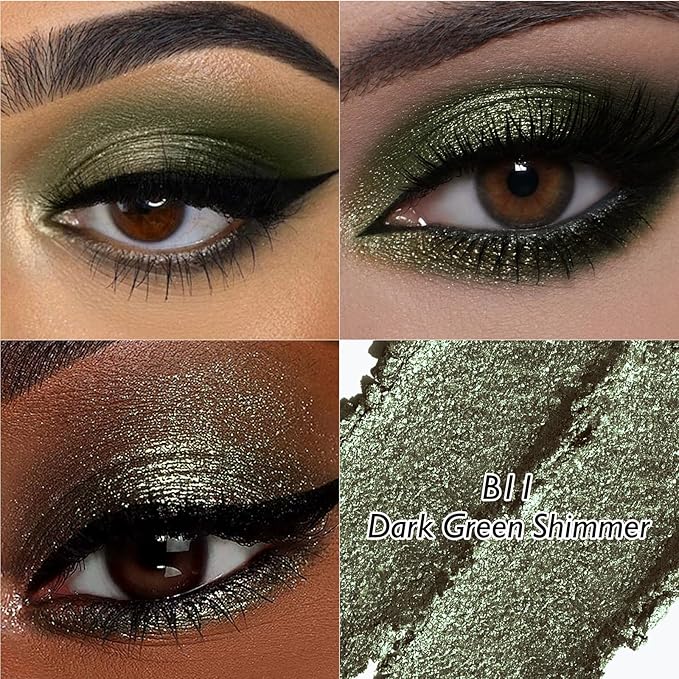 Dark Green Eyeshadow Stick - Dual-Ended Long-Lasting Shimmer Cream Eye Shadow for Older Women Crease-Proof Smoky Metallic Eyeshadow Pencil, Multi-Use Eye Highlighter Makeup with Built-in Smudger