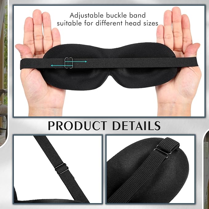 Bonuci 20 Pack Sleep Mask Blackout 3D Eye Mask for Ultralight Sleeping Night Blindfold Eye Covers with Adjustable Strap for Men Women Travel Gift Back and Side Sleeper (Black Bulk)