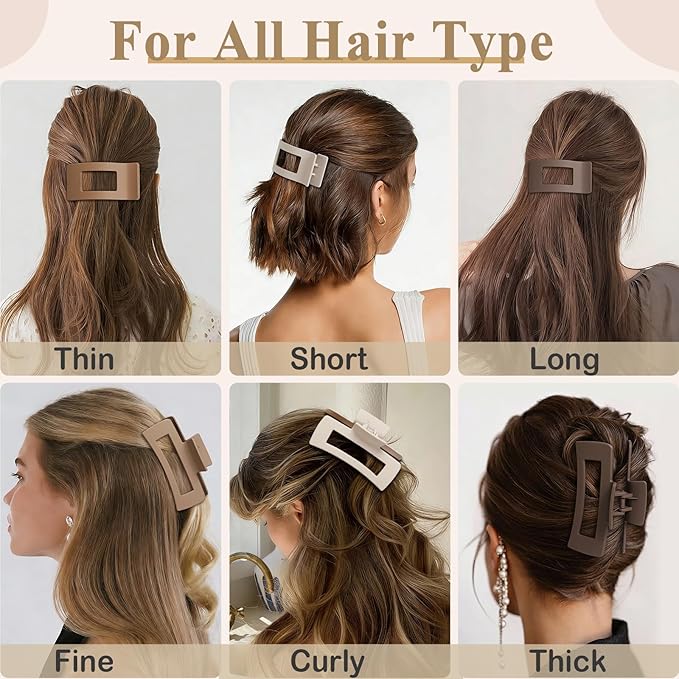 8 Pack Hair Clips for Women, 2 Styles Large Matte No-Slip French Flat Claw Clips for Thick & Thin Curly Hair, Comfortable Strong Hold Hair Clips Styling Barrettes Accessories (Brown)