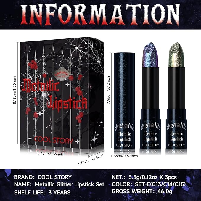 Metallic Glitter Lipstick Set Shimmering Colors Long Lasting Waterproof Plump Matte Moisturizing (Set-E)
