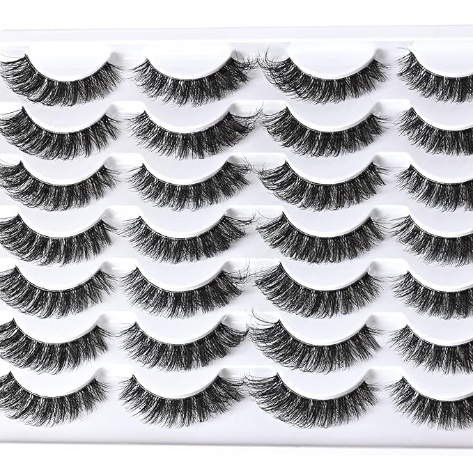 Lashes False Eyelashes Natural Wispy Fake Lash Strips 40D Strip Lash Clusters Cat Eye Volume Mink Eyelash Pack Fluffy Eye Lashes Natural Look Short Cateye Full Pestañas Sets by FenBair