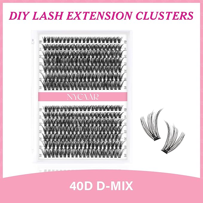 Lash Clusters 280Pcs Individual Lashes 40D 0.7D Curl 9-16MMIX Lash Extensions Clusters Lashes Soft&Natural DIY Eyelash Extension at Home(40D-9-16MIX)