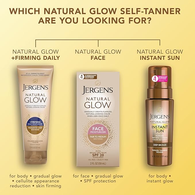 Jergens Natural Gradual Glow Bundle Pack: Daily Moisturizer +Firming 7.5fl oz and SPF20 Face Moisturizer 2fl oz, Medium to Tan