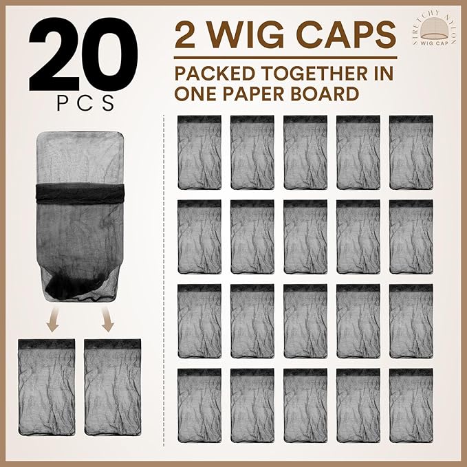 Teenitor 20pcs Bald Cap Set - Breathable, Invisible Stocking Wig Cap for Lace Front, Sheer Caps, Black