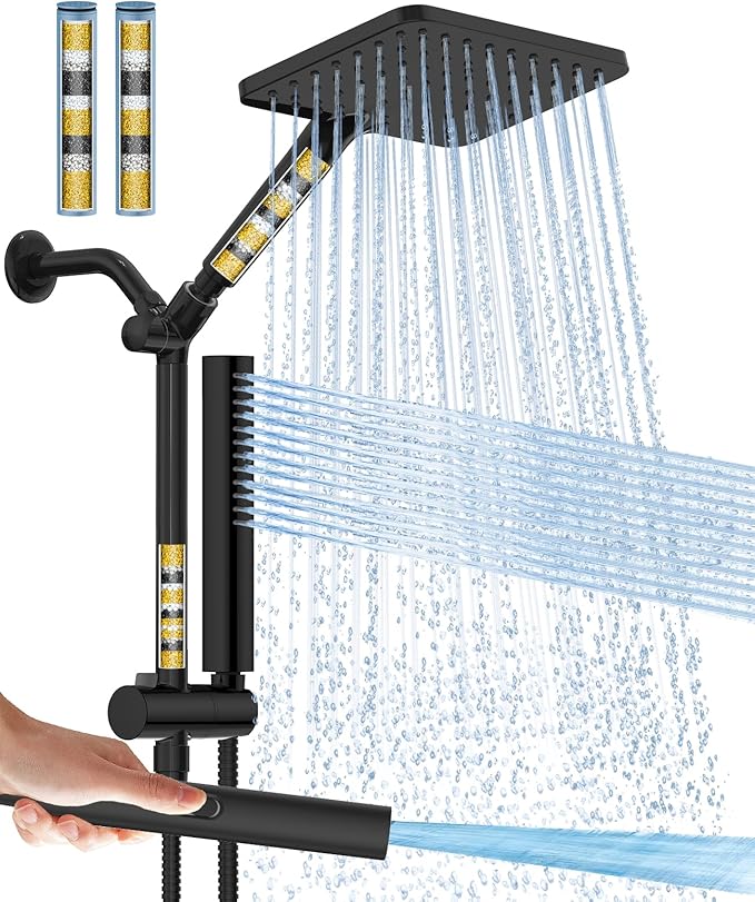 Hombeter Filtered Shower Head with Handheld Combo High Pressure Shower Head with Filters 10 Inch Rain Shower Head Height Adjustable Dual Water Softener Shower Head for Hard Water - Removes Chlorine