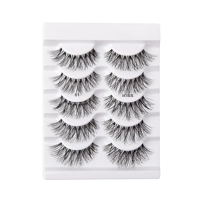 KISS So Wispy, False Eyelashes, 'Style #01', 14mm, Includes 5 Pairs Of Lashes, Easy to Apply, Reusable Lash Clusters