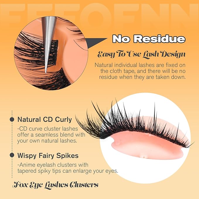 Eefofnn Lash Clusters Manga False Eyelashes Fox Eye Cluster Eyelash Extensions Wispy Individual Lashes Anime Eyelash Clusters Spiky C Curly Lash Extension 8-17mm Fake Lashes 7 Pairs Cluster Lashes