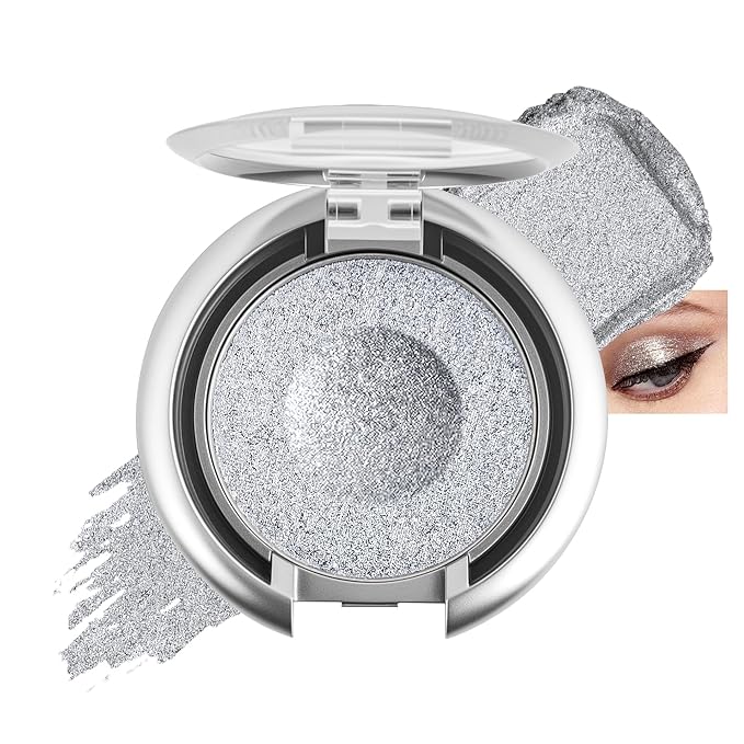 Glitter Eyeshadow,Duochrome Holographic Silver White Shimmer Eye Shadow,Chameleon High Pigmente Sparkly Shadows Palette，Iridescent Metallic Eye Highlighter，Makeup for Rave，LongWear,01#