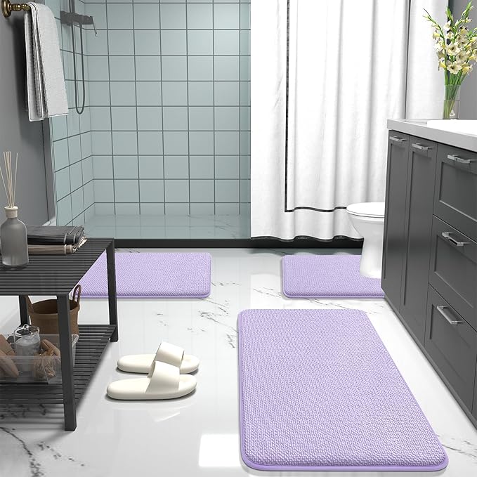 OLANLY Thick Memory Foam Bath Mat Rug 36x24, Extra Soft Absorbent Bathroom Rug, Quick Dry Bath Mats, Non-Slip, Machine Washable Carpet for Bathroom, Tub and Shower, Home Decor Accessories, Lavender