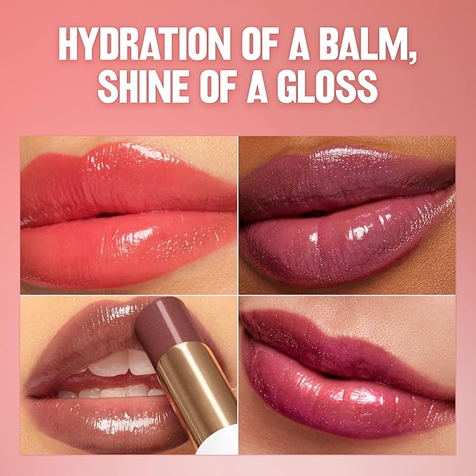 REVLON Super Lustrous Glass Shine Balm, Hydrating Tinted Lip Balm with Hyaluronic Acid, Aloe & Rose Quartz, Medium-Dark Plum Lipstick, NEW Shade, 016 Glassy Ruby, 0.11 oz