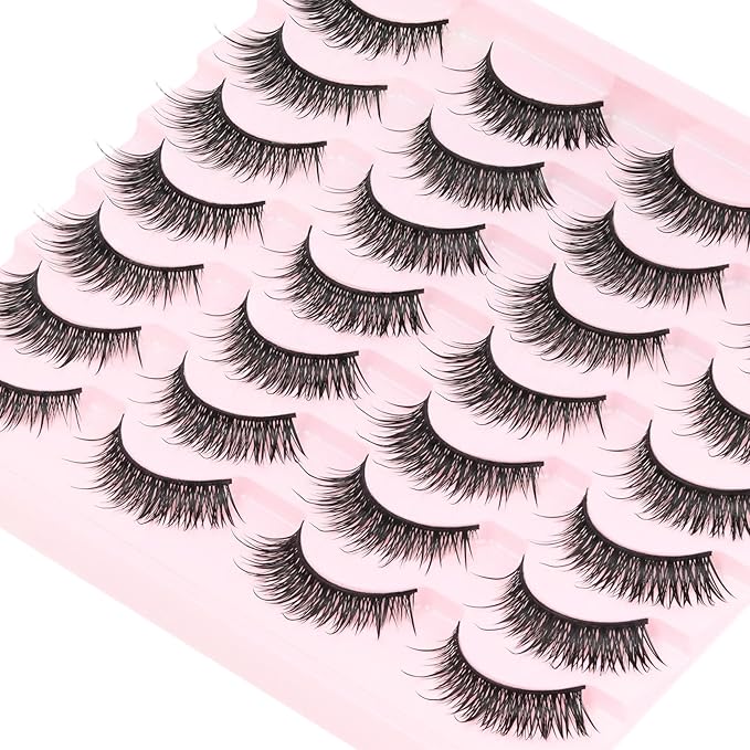 Losha Lashes Wispy False Eyelashes 14 Pairs Spiky Manga Lashes Natural Anime Fake Eyelashes Soft Asian Lashes Strips (Vivid)