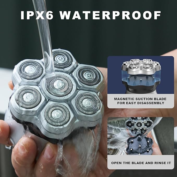 Head shavers for Bald Men,Upgraded 7D Bald Head Electric Razors,-IPX6 Waterproof Dry Wet Rotary Shavers/Razor for Balder with an Extra agnetic Head（White）