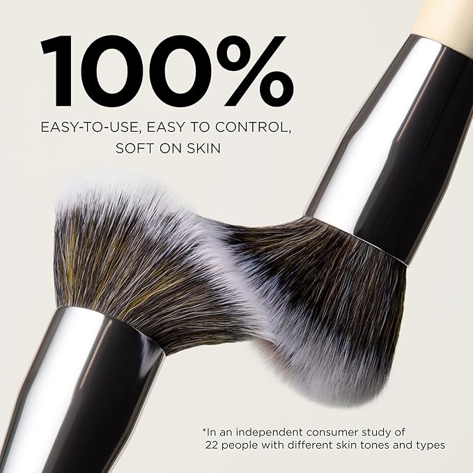 HALEYS Kabuki Makeup Brush + 6 Mini Skin Tint Foundations – Vegan Blending Brush for Liquid, Cream & Powder, Flawless Airbrushed Base Kit for Travel and Gifting