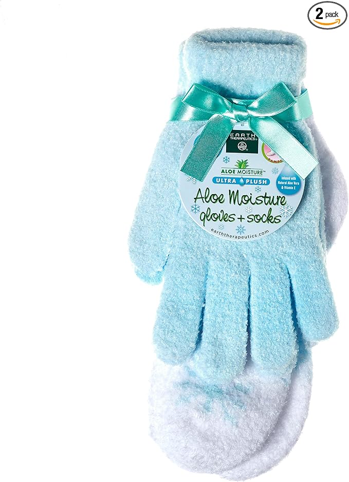 Earth Therapeutics Aloe Gloves/Socks Combo Set - Blue Snow (1 Pair Gloves / 1 Pair Socks)