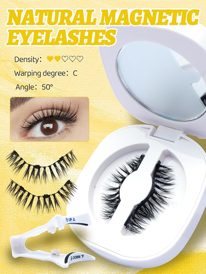 Magnetic Eyelashes with Applicator,Reusable Magnetic Lashes without Eyeliner, Glue-free False Lashes, Waterproof, Lightweight, Suit for Natural Makeup(Simple)