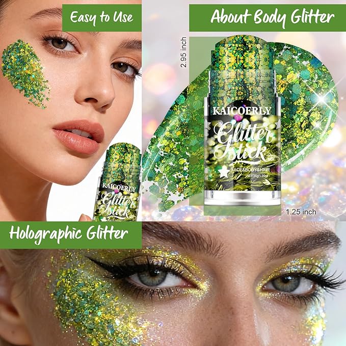 Chameleon Green Body Glitter Gel, St Patrick's Day Body Glitter for Face Body Hair, Chameleon Color Changing Glitter Gel for Rave Party Halloween Sequins Accessories Shimmer Makeup #21
