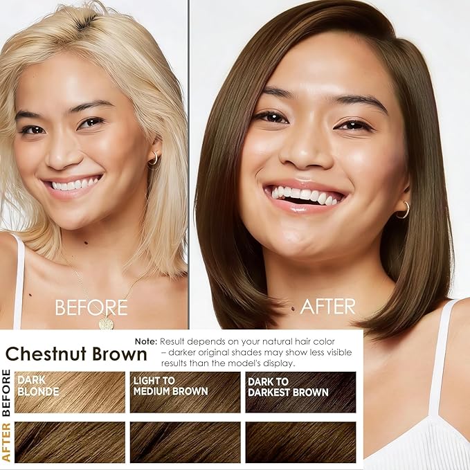 Hair Dye Shampoo 3 in 1 for Women Men, Rich Root-to-Tip Coloring with Natural Extracts, 3-4 Weeks Lasting Smooth Shiny Finish, Easy Home Use for All Hair Types 16.9 fl oz (Chestnut Brown)