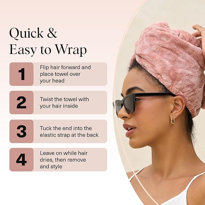 Kitsch XL Microfiber Hair Towel Wrap for Women - Microfiber Towel, Super Absorbent, Quick Dry, Anti-Frizz - for Long & Short Hairs, Turbans for Women