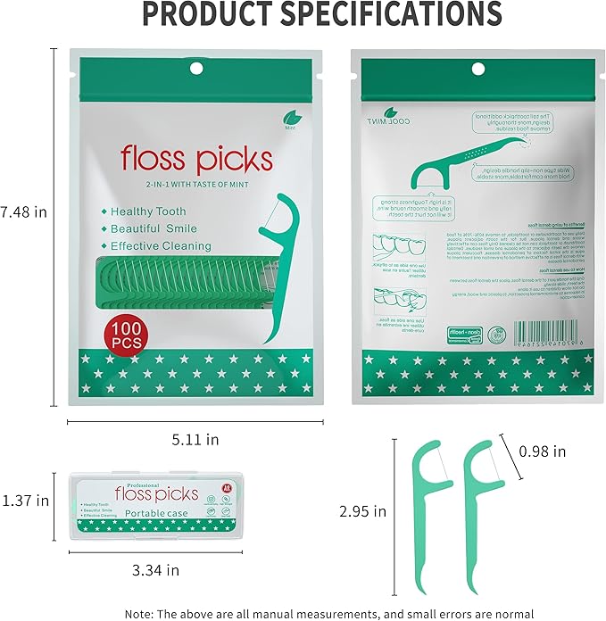 Mint Dental Floss Picks,400 Count Tooth Picks Flossers with a Portable Travel Cases Floss(Mint, 400)
