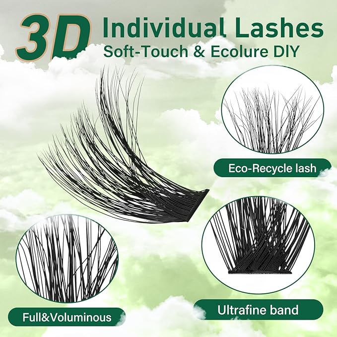 KEYYOU LASH Clusters 3D Effect Eyelash Clusters 280pcs 80D D Curl 9-18MIX Individual Lashes Wispy Lashes Volume Cluster Lashes Natural Soft DIY Lash Extension(3D-80D-D-9-18MIX)