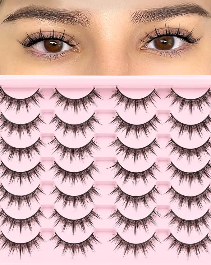 Losha Lashes Wispy Manga Lashes 14 Pairs Anime False Eyelashes Natural Spiky Fake Eyelashes Pack (Manga-F)