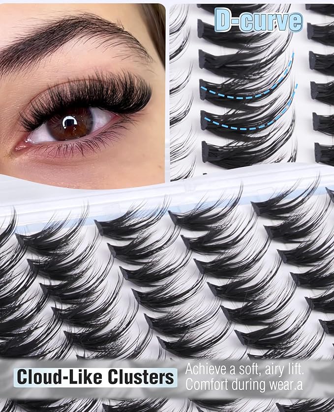 Natural Hybrid Lash Clusters 10-15MM Cluster Lashes Fluffy Eyelash Extensions Wispy Faux Mink Lashes Clusters Soft Individual Lashes 204Pcs Eyelash Clusters D Curve DIY Lashes Clusters