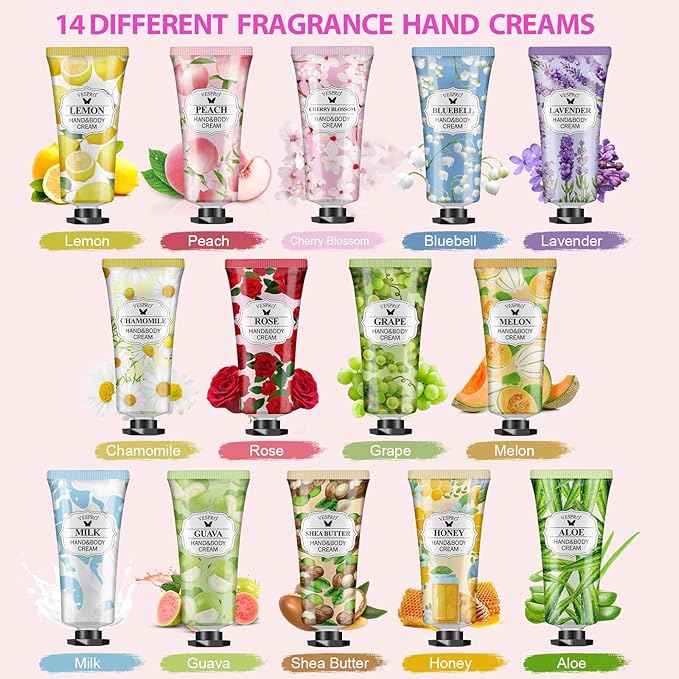 16 Pack Hand Cream Set, Valentines Day Gifts, Bridesmaid Gifts, Bulk Hand Lotion Travel Size for Dry Cracked Hands, Mini Hand Lotion for Thank You Gifts and Mothers Day Gifts with a Greeting Card