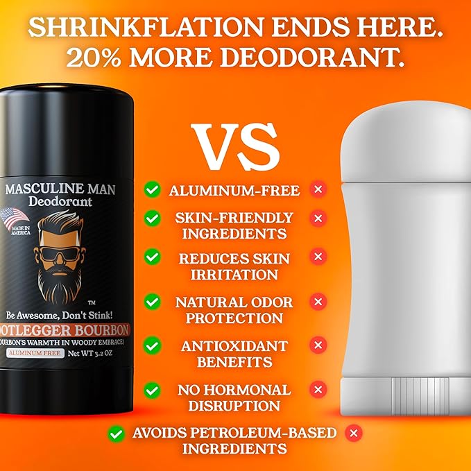 Deodorant for Men - Aluminum Free Mens Deodorant, Travel Size Natural Deodorants, Sweat Protection for Underarm, Stain-Free Deodorants, Made in USA, 3.2oz (2 Pack, Bootlegger Bourbon)