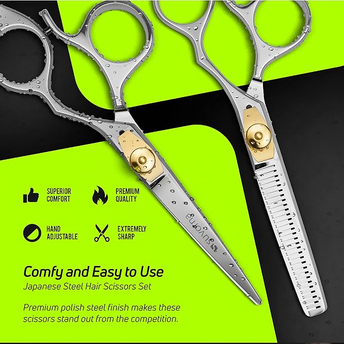 Suvorna Hair Cutting Scissors and Thinning Shears Set - Professional Hair Scissors Set - Barber Scissors and Accessories - Made with 420C Japanese Stainless Steel and Extremely Razor Sharp Edge.