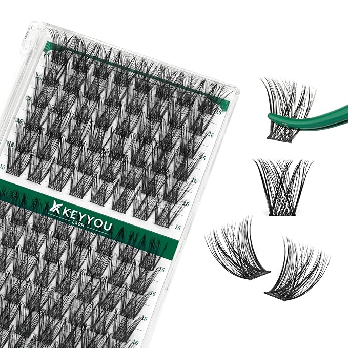 Lash Clusters 96pcs Individual Lashes Y01 C Curl 16mm Cluster Lashes KEYYOU Volume Wispy Lash Extension Soft&Comfortable Easy DIY at Home(Y01,C-16mm)