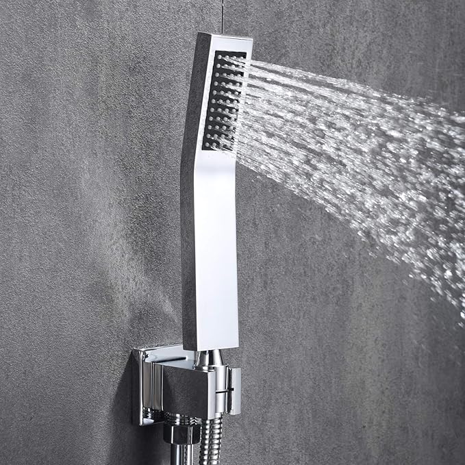 Shower System, Shower Faucet Set Complete with Waterfall Tub Spout, 8" Rain Shower Head and HandHeld, Chrome Finish