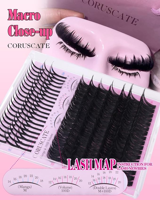 CORUSCATE 100D Lash Clusters with Spikes Eyelash Clusters 12-19mm DIY Cluster Eyelash Extensions Mega Thick Lash Extension Mink Strip Lashes Spike Individual Lashes Dramatic Full Look Travel Pal Pack