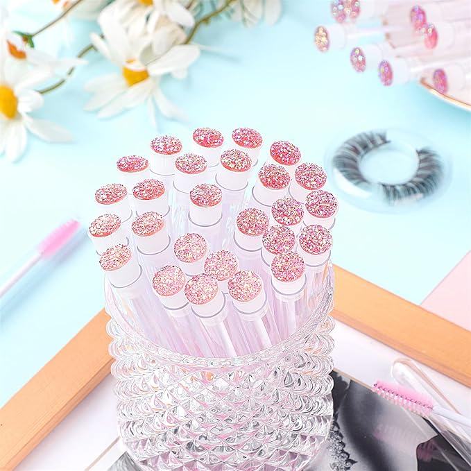 Dming 50pcs Eyelash brush Lash Wand Makeup tool Eyelash Extension supplies Cleaning brush Diamond Mascara star l pink