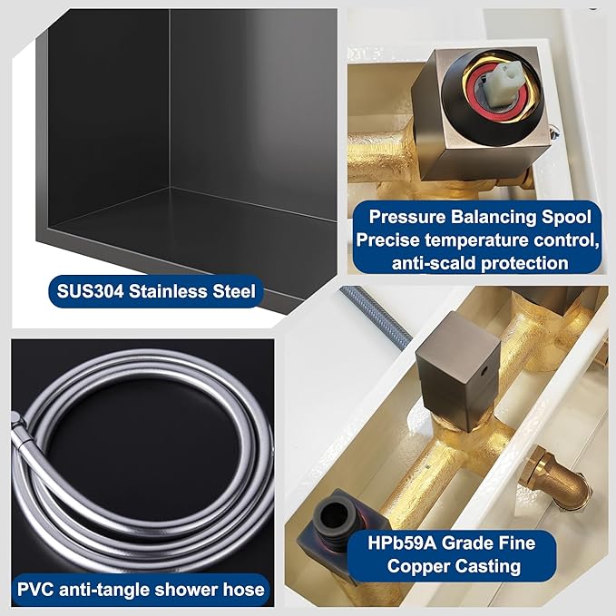 Integrated Shower Niche with Shower Head and Hand Shower, Qeke Stainless Steel Shower Tower System with Led Lights, 2-Tiers No Tile Needed Shower Niche for Bathroom in Gunmetal Black (Brushed Shower)