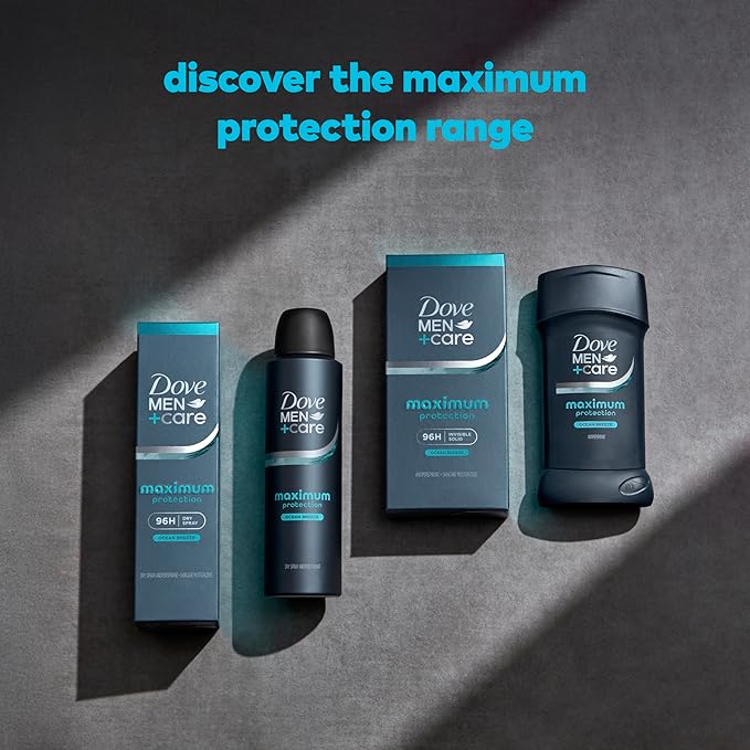 DOVE MEN+CARE Invisible Solid Stick Ocean Breeze Maximum Protection Deodorant For Men 96-Hour Sweat Defense 2.6 oz
