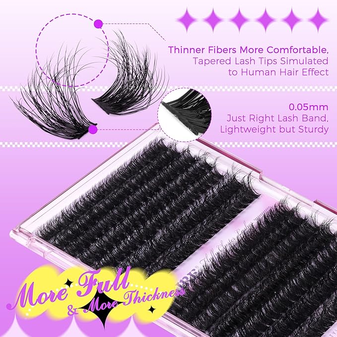 Lash Clusters Thick Mink Eyelash Clusters 280Pcs Volume Cluster Eyelash Extensions 11-18MM Fluffy Lash Extension D Curl Individual Lashes 100D+120D Cluster Lashes DIY at Home for Beginners by JIMIRE