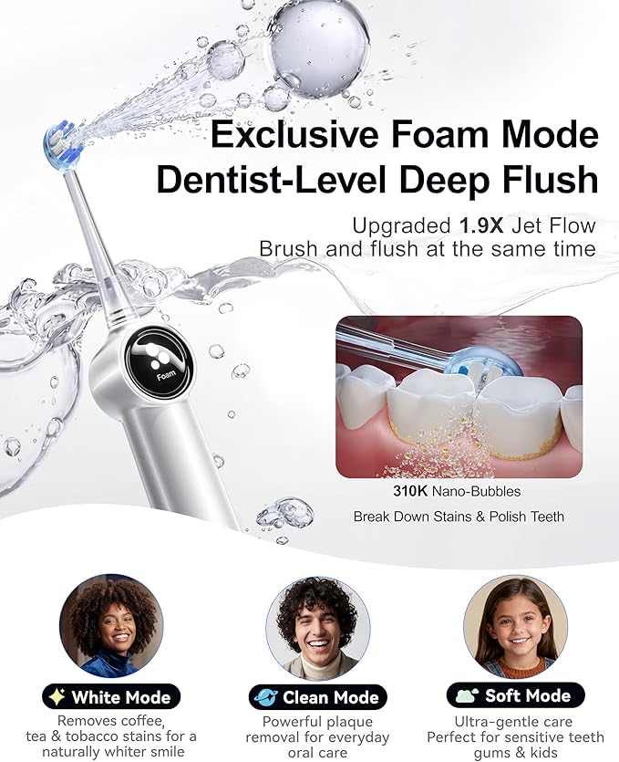 RANVOO AirBlast [Next-Gen Jet-Flow | Maximum Clean Power] AI Sonic Electric Toothbrush, 100% Plaque Removal, Whitening & Gum Care, 60-Day Battery Life, Rechargeable with 3 Pro Brush Heads, Ivory White
