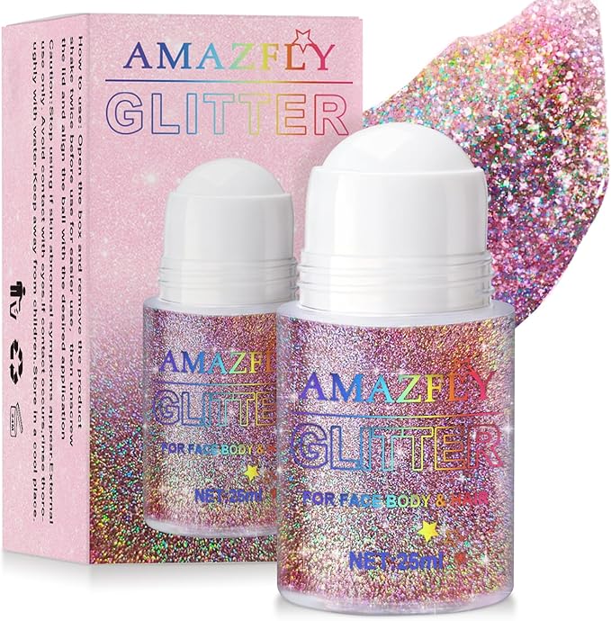 Roll-on Holographic Body Glitter Gel for Face and Hair, Chameleon Color Changing Glitter Gel Under Light, Chunky Mermaid Sequins Festival Party Rave Accessories (Metallic Beauty Beam)